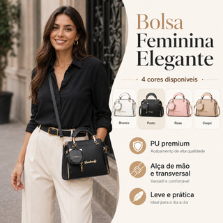 Bolsa feminina elegante, de tamanho médio, bolsa transversal e de mão, feita de material PU, com alça de ombro ajustável
