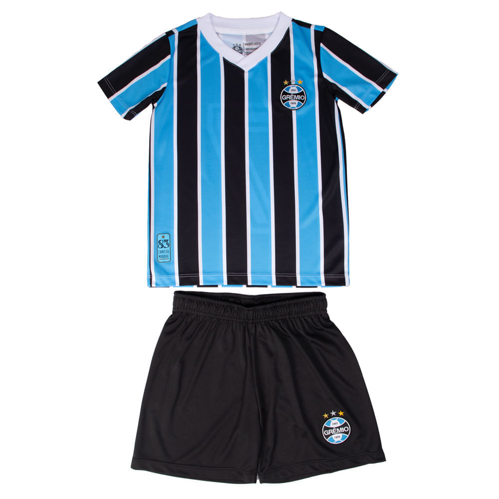 Conjunto Infantil Betel Grêmio Tricolor 1983 Azul/Preto