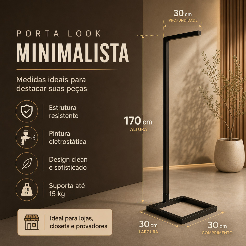 Arara Expositora Metalon Porta Look Luxo – Exibição de Roupas Premium para Boutique e Closet Moderno — imagem 2 de 2