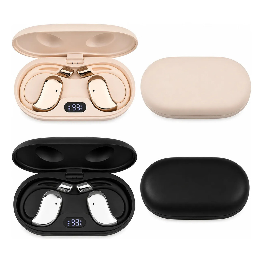 Fone de Ouvido Bluetooth 6.0 Open Ear Sem Fio Touch com Microfone Estojo Display Digital USB-C Esportivo