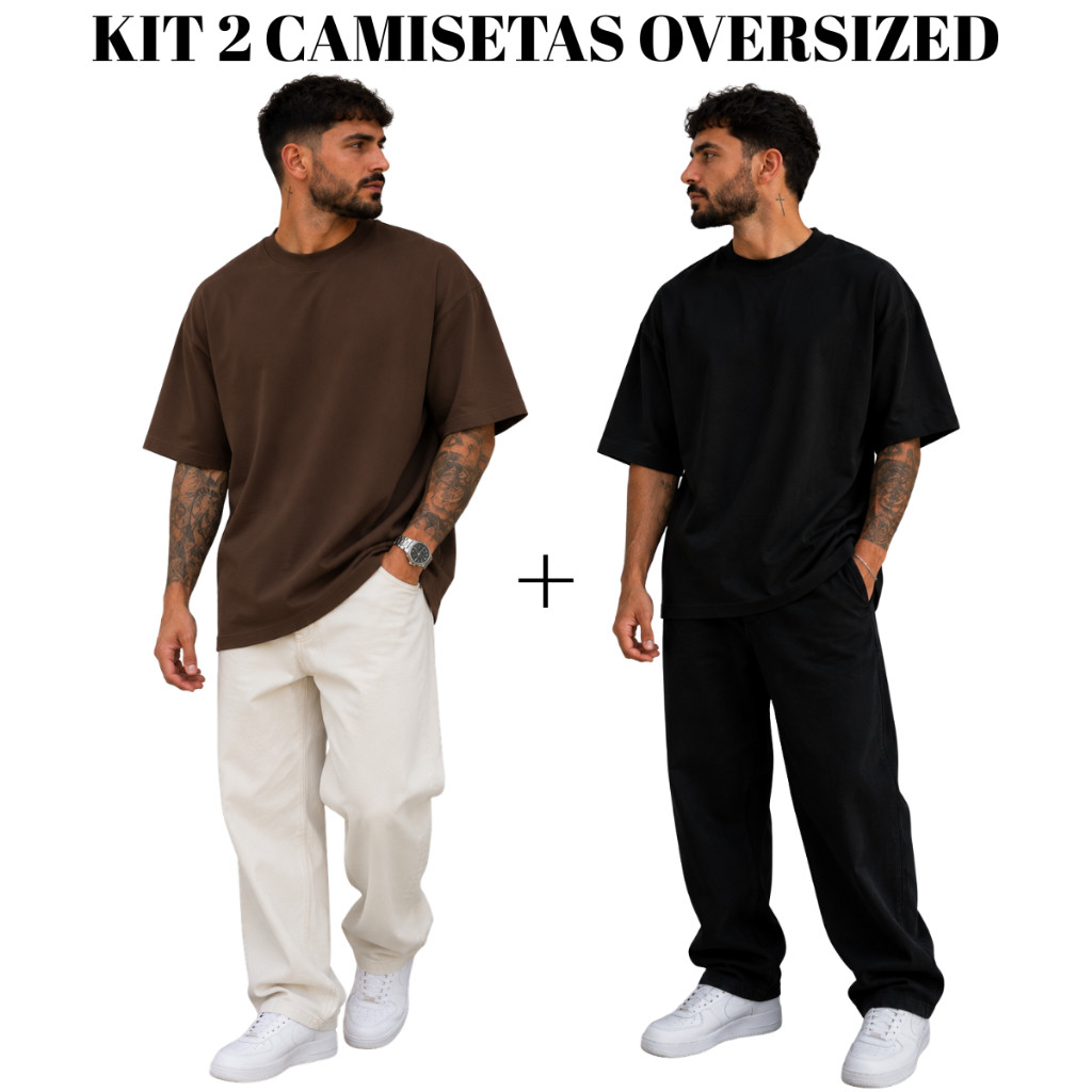 Kit 2 Camisetas Oversized Premium Lisa Larga Camisa Treino Maromba Gola Redonda Moda Streetwear