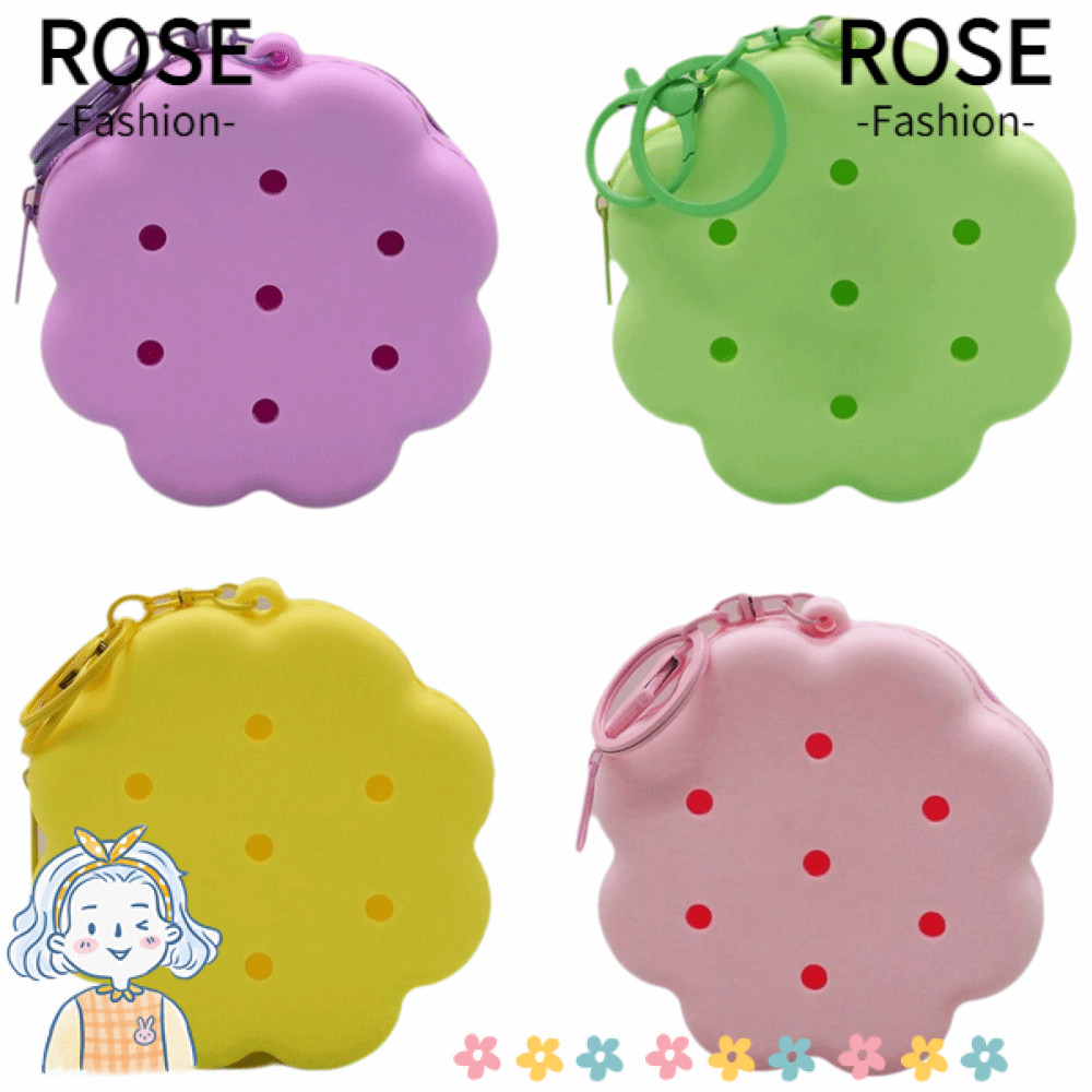 Carteira De Silicone ROSEGOODS , Bolsa De Moedas Com Fecho De Zíper De Flor De N