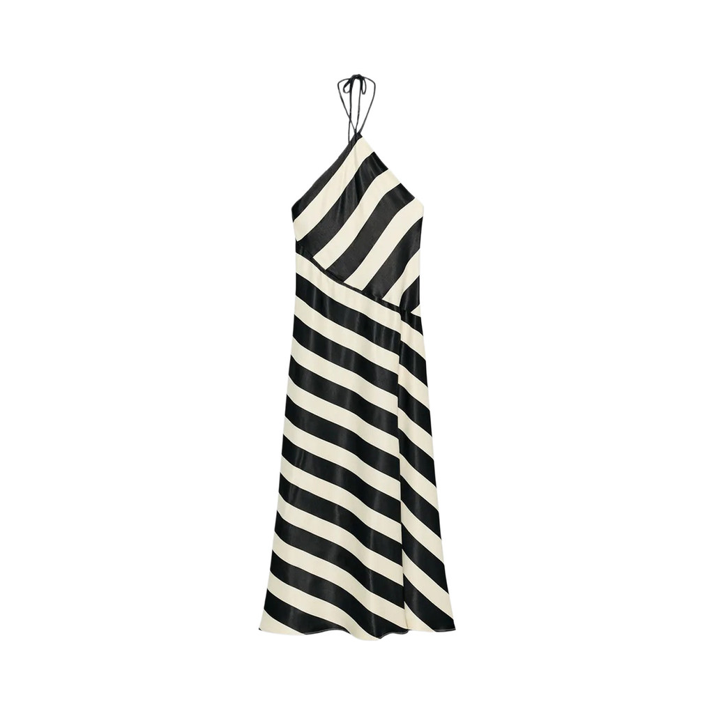 Novos produtos de verão vestido feminino listrado com gola halter 7484158
