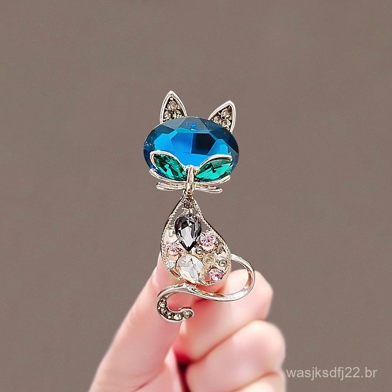 Broche de gato de cristal fofo coreano acessórios de roupas Premium-pino para ocasiões de férias | Presente feminino