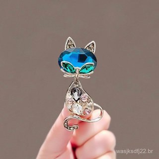 Broche de gato de cristal fofo coreano acessórios de roupas Premium-pino para ocasiões de férias | Presente feminino