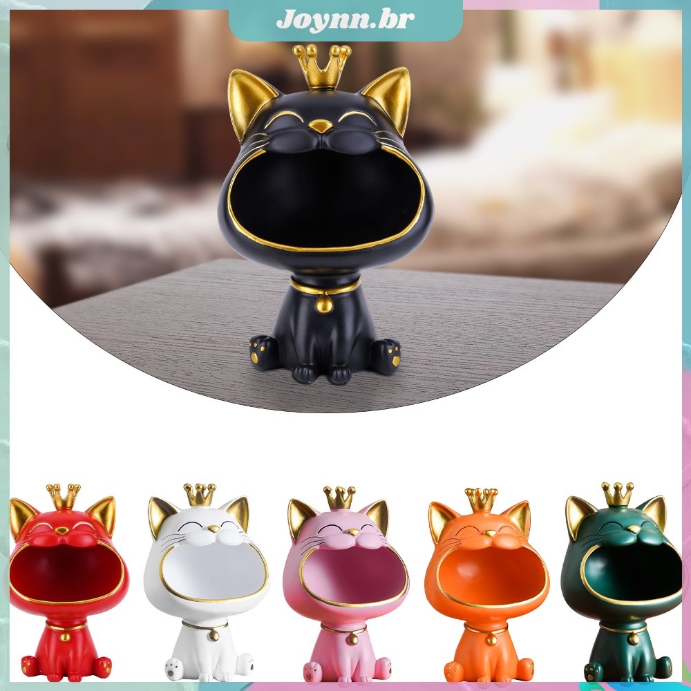 Caixa De Armazenamento De Bandeja De Estatueta De Gato Da Sorte De Resina Com Destaque Decorativo _JOYN
