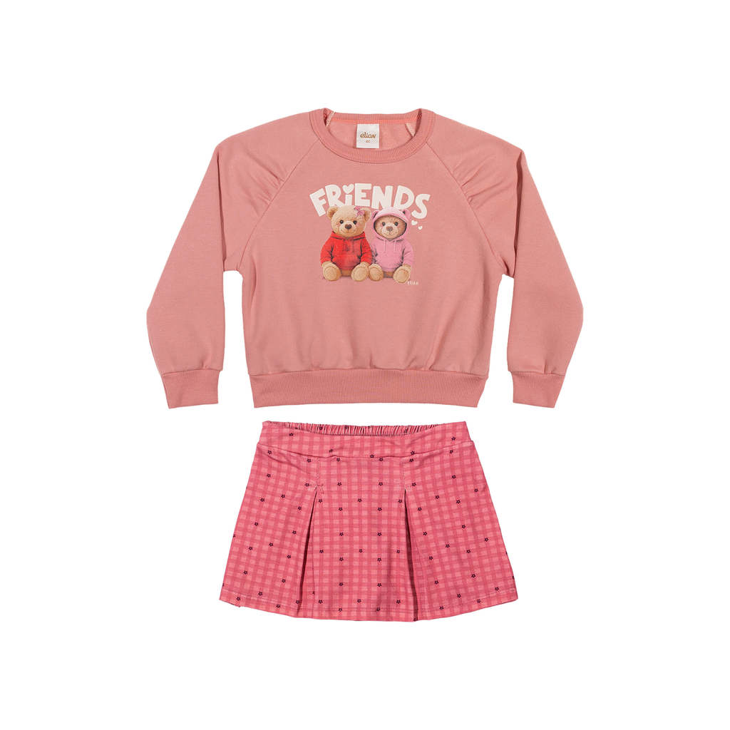 Conjunto Infantil Menina Xadrez Ursinhos Elian Rosa