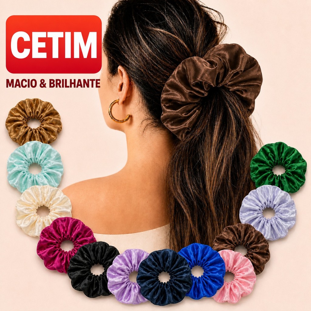 Kit de Xuxinhas de Cetim para Cabelo Scrunchies Macios e Brilhantes Cores Variadas