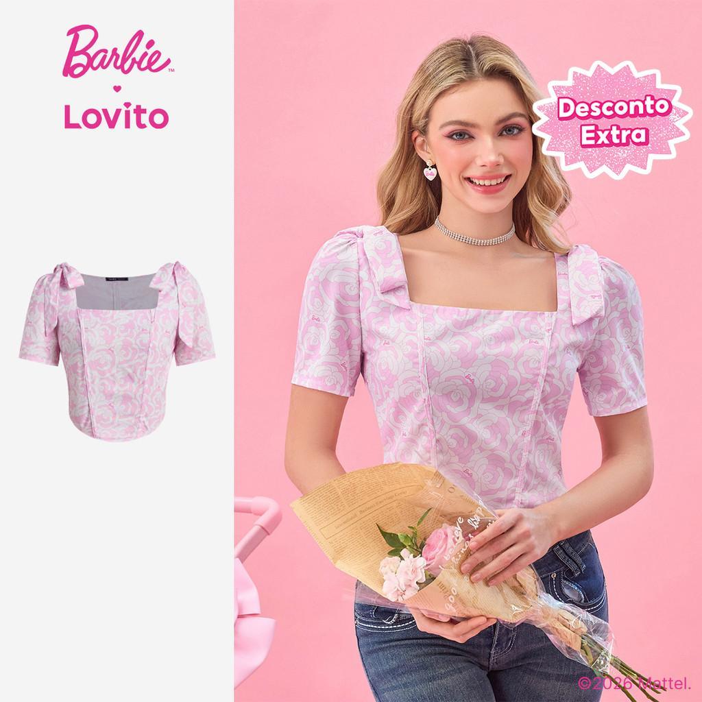 Barbie™ X Lovito Blusa Casual Padrão Amarrar Frente Blusa Primavera/verão para M