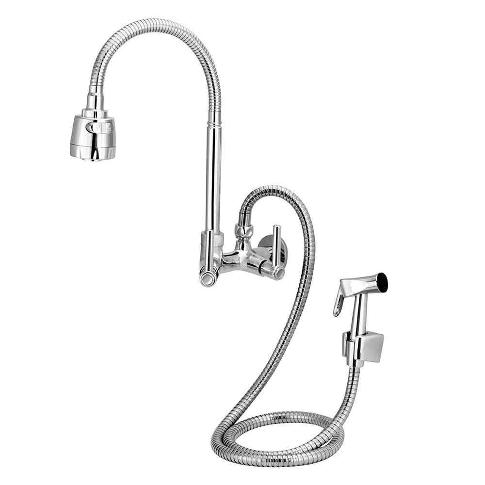 Torneira Cozinha Parede Gourmet Multifuncional Com Ducha 1/4 Volta Metal Cromado Varanda