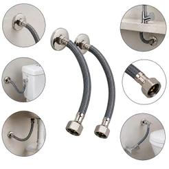 Kit 2 Engate Mangueira Flexivel Tranocado 40cm Alta Pressao Metal Cromado Torneira