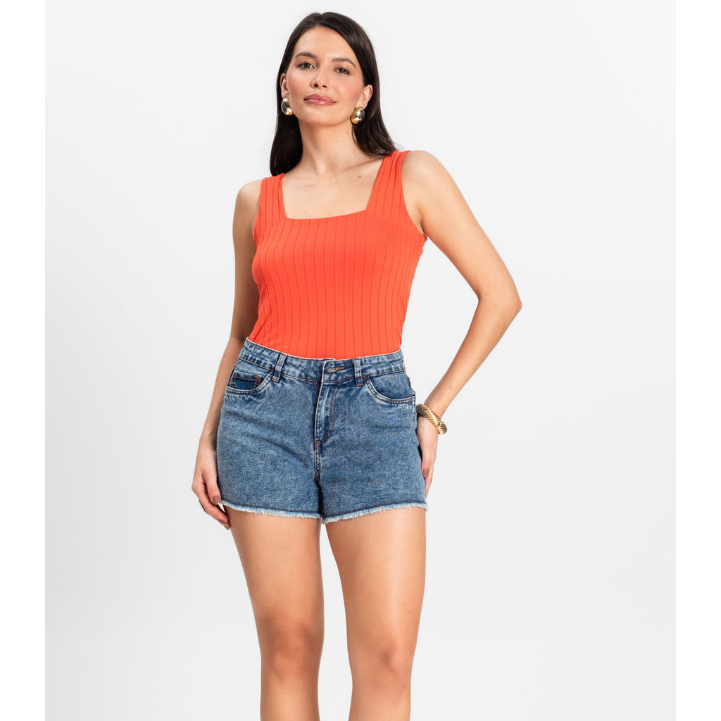 Shorts Jeans Azul Feminino Adulto Básico Select