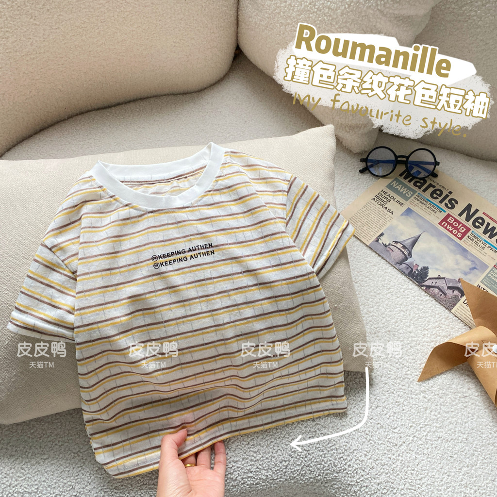 Bebê de manga curta camiseta meninos roupas de verão crianças verão meia manga listrado respirável topo meninos roupas f