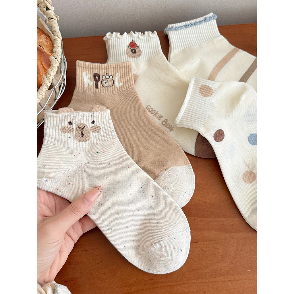 Meias fofas femininas outono novo estilo puro algodão absorvente de suor desodorante desossado meias curtas com sapatos 