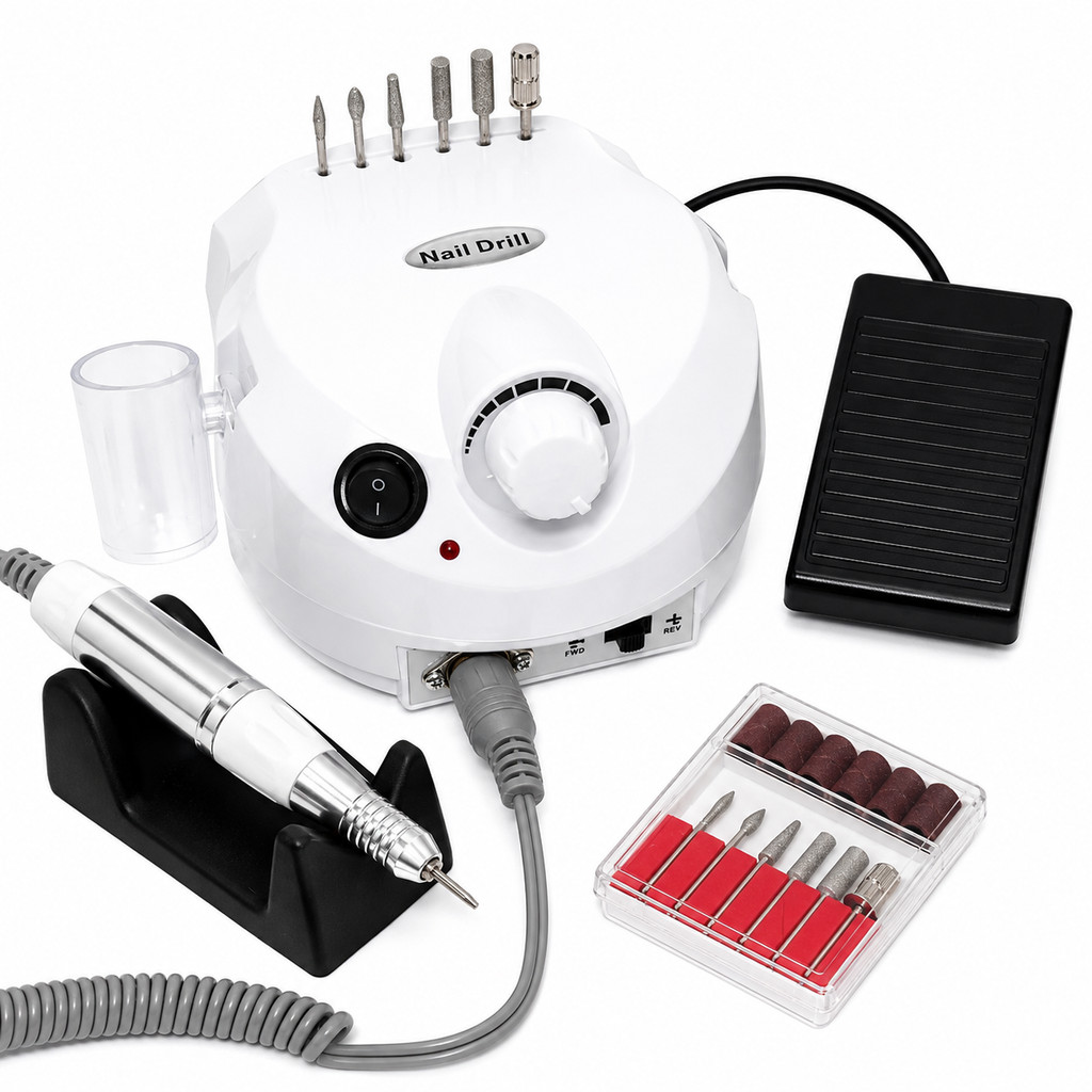 Motor De Unhas Bivolt Porquinho Nail Drill Pedal Kit Completo Agilidade No Alongamento Gel Fibra Acrigel