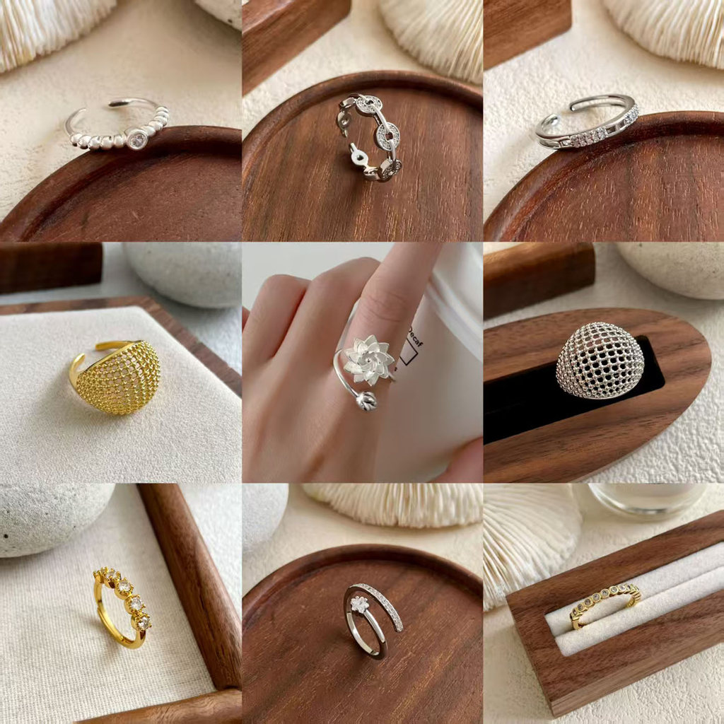 ML japão coreia diamante-cravejado zircão feminino anel aberto grade linha diamante único anel de diamante lótus ouro pr