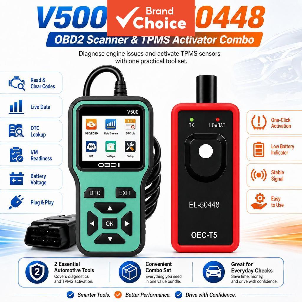 V500 Obd2 Scanner E Tpms Reaprender Tool Kit De 2 Peças , Leitor De Código De Falha De Carro , Borracha Dtc , Redefiniçã