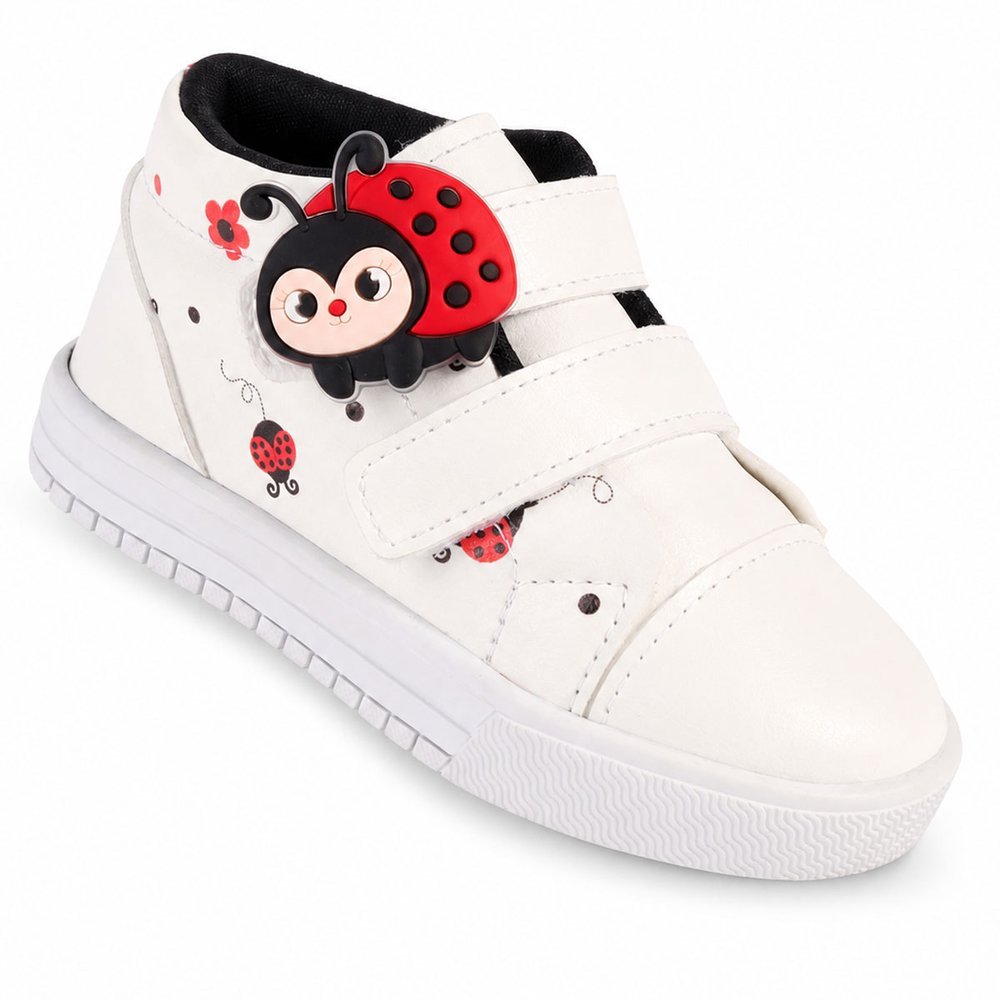 Tênis Infantil Menina Bee Happy Branco com Aplique de Joaninha