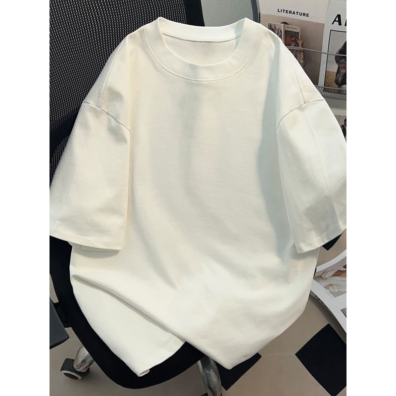 Crianças roupas de verão branco puro algodão simples em torno do pescoço de manga curta camiseta verão meninos meninas c