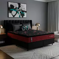 Conjunto Cama Box c/ Molas Ensacadas Toronto Vermelho King 193x203x66