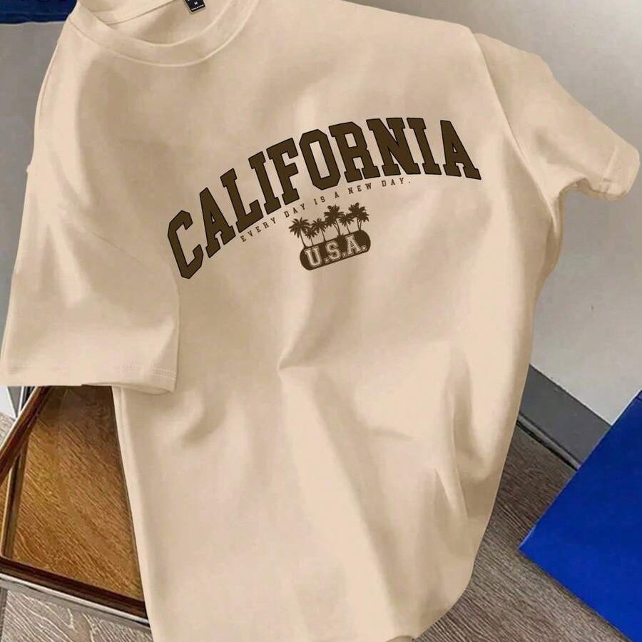 Camiseta Masculina California U.S.A Estampada Streetwear Casual Manga Curta Gola Redonda Para Sair Academia Treino