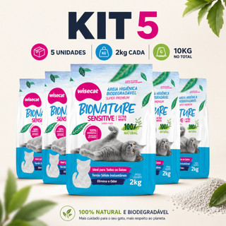 Kit 5 Areia Sanitária De Mandioca 2kg Grãos Finos Para Gatos Biodegradável Wisecat - 10kg