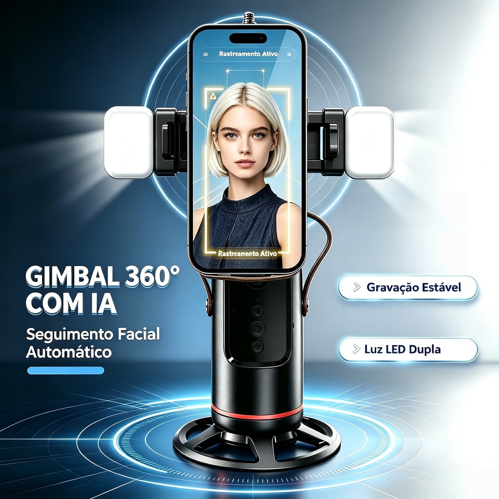 Gimbal 360° para Smartphone com Rastreamento Facial IA e Controle por Gestos