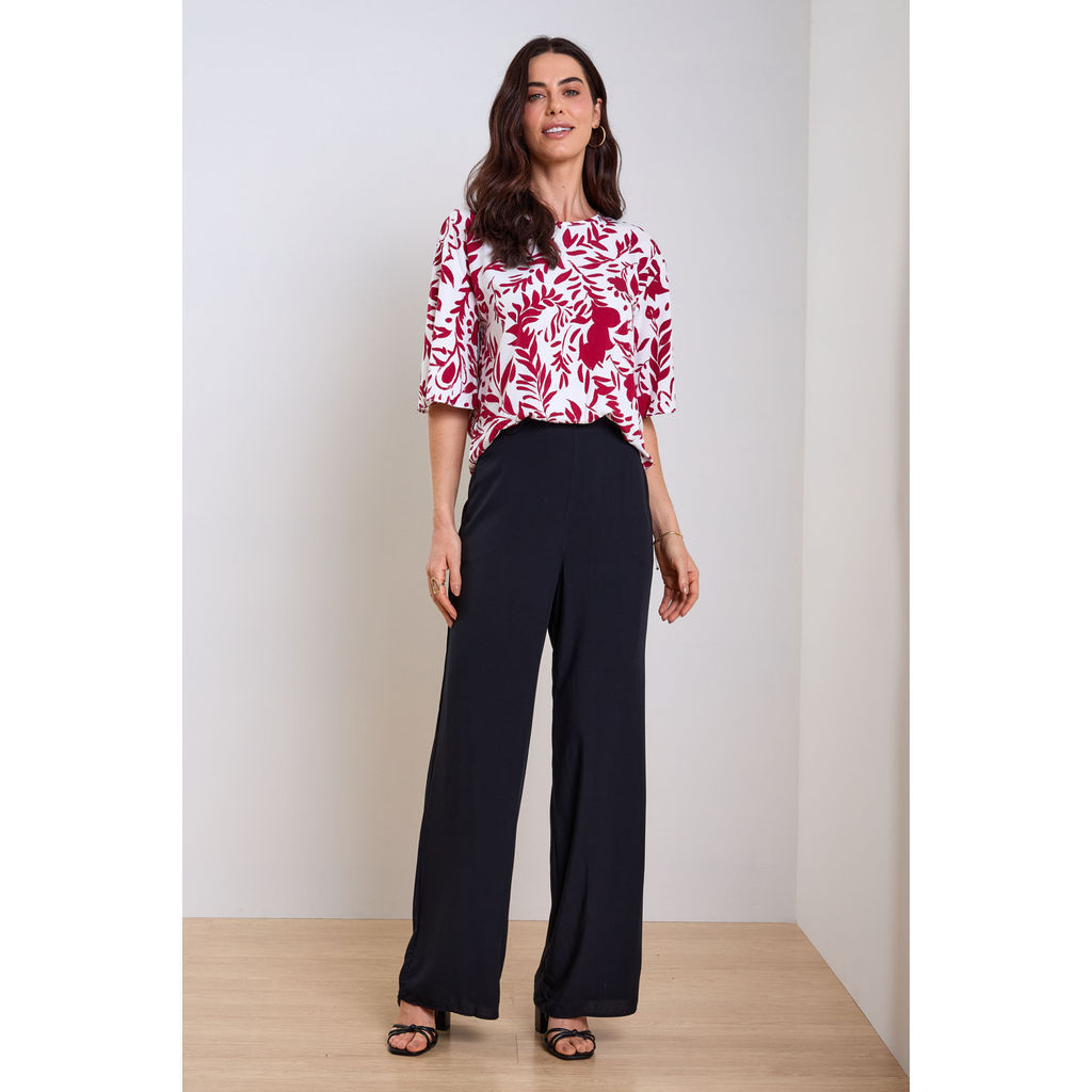 Blusa Feminina Curta Floral em Viscose Marialícia Bege — imagem 2 de 2