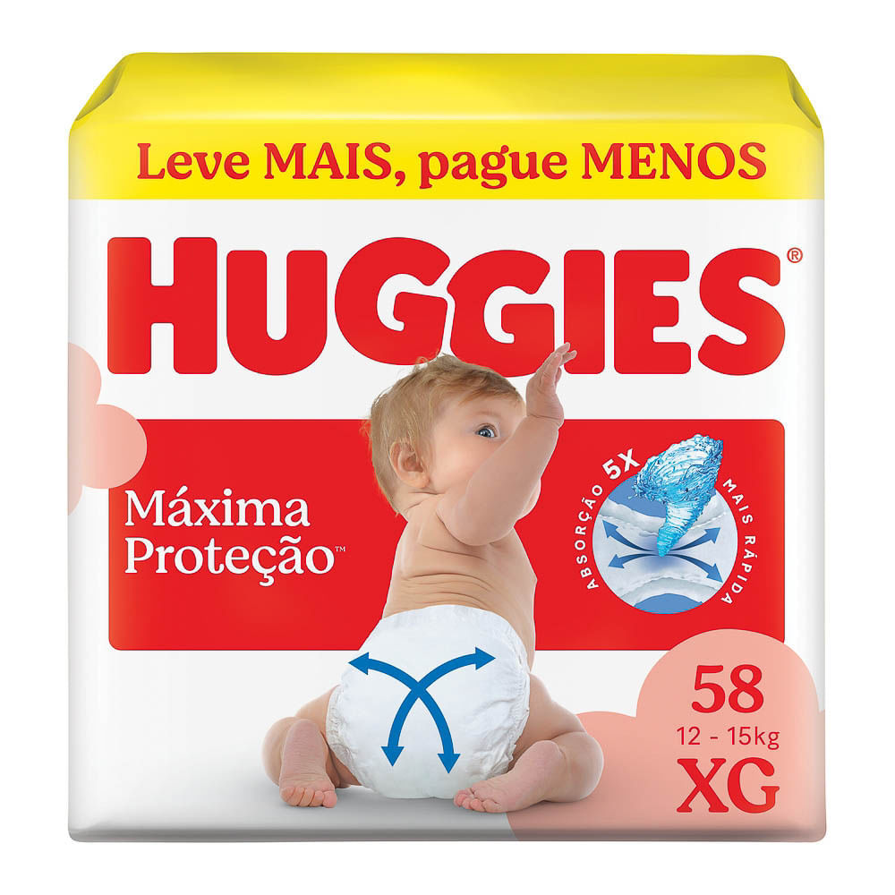 Fralda Huggies Máxima Proteção Tamanho XG 58 Unidades Descartáveis