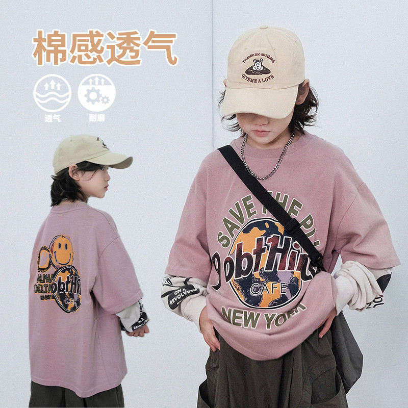 Meninos camiseta de manga comprida 26 novo estilo puro algodão topos médio grande crianças moda versão coreana camisa de