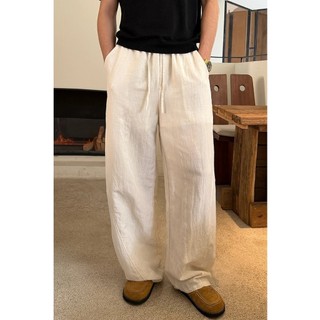 Lyocell estilo dinheiro antigo Drape Tencel linho preguiçoso calças de chão verão calças finas soltas calças casuais ret