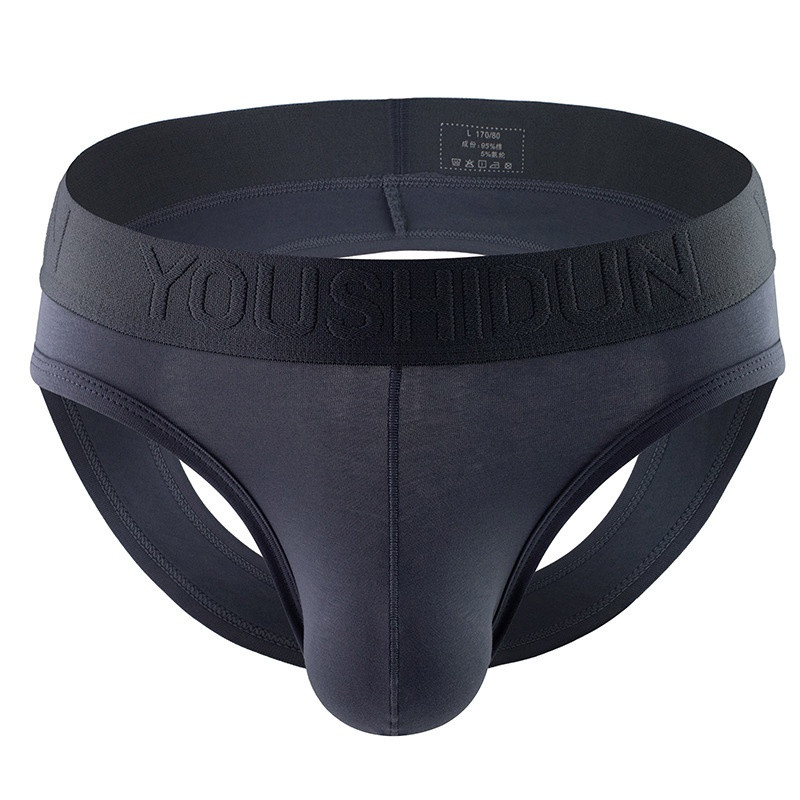 Cueca masculina sem alças, cor sólida, cintura baixa, estilo esportivo.