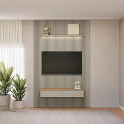 Painel Ripado para TV até 75 Polegadas com LED MDF 180CMX250CM Modular Tauari/Gris Fosco