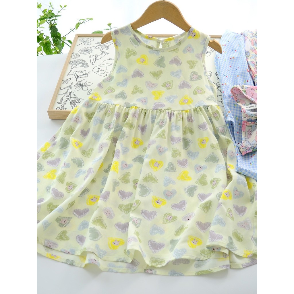 Meninas verão algodão vestido de seda crianças algodão respirável colete saia Floral médio grande crianças saia praia