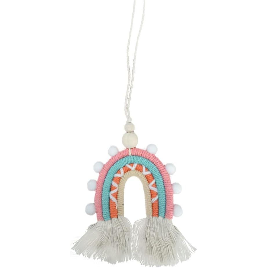 Amuleto De Carro Arco-Íris Boho Macrame , Pingente De Espelho Retrovisor Feito À Mão Decoração De Ambientador , Acessóri