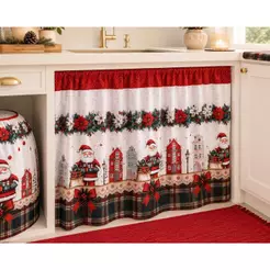 Cortina/ Pia/ Balcão e Vitro Cozinha 2,20m x 80cm Linda Estampa Natalina Papai Noel Xadrez