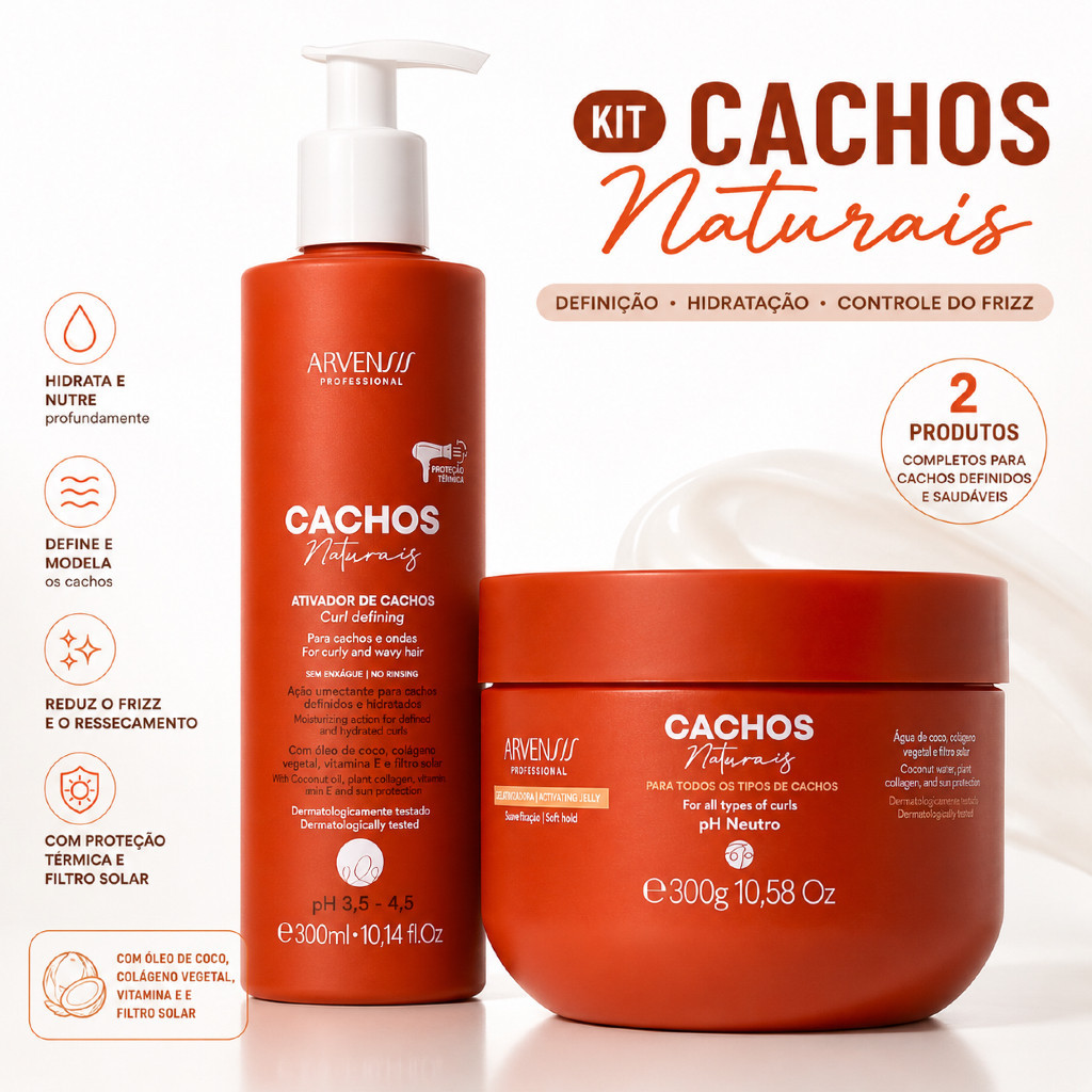 Kit ARVENSIS Ativador de Cachos 300ml Cachos Naturais e Gelatina para Cabelo Cacheado Suave Fixação