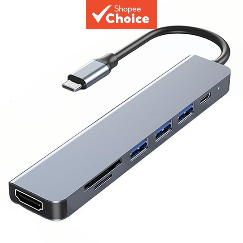 Hub USB-C 7 em 1 compatível com HDMI 4K, carregamento PD, leitor de cartões SD/TF