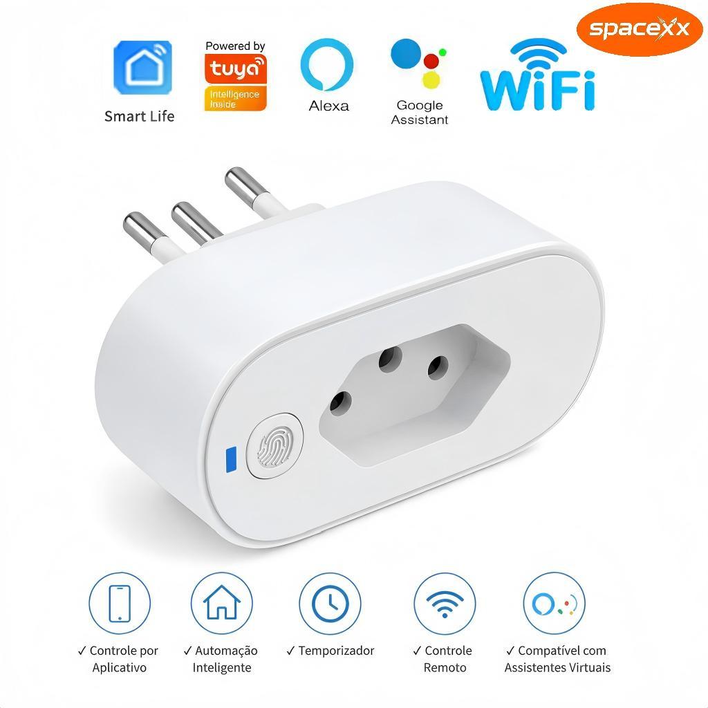 Tomada Inteligente Wi-Fi – Compatível com Tuya, 16A, Alexa e Google Home – Controle via App-Spacexx