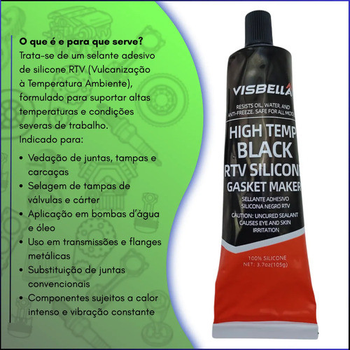 Junta Cola Silicone Alta Temperatura Visbella Preto 105g — imagem 2 de 2