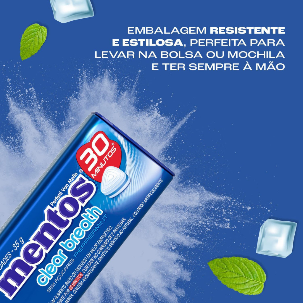 Kit 2 Pastilhas Mentos Clear Breath Zero Açucar Peppermint 35g - 100 unidades — imagem 2 de 2