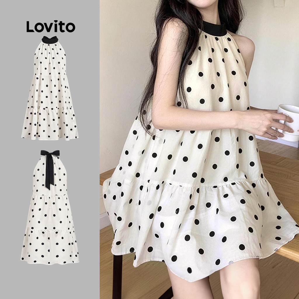 Lovito Casual Branco Offdrapeado com Detalhe de Laço Nas Costas e Blocos de Cor L200AD191