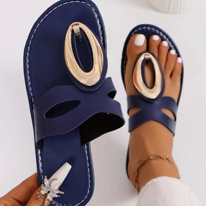 Estilo de fadas sandálias femininas exterior usar sapatos planos moda feminina All-Match senhoras fivela de Metal Anti-d