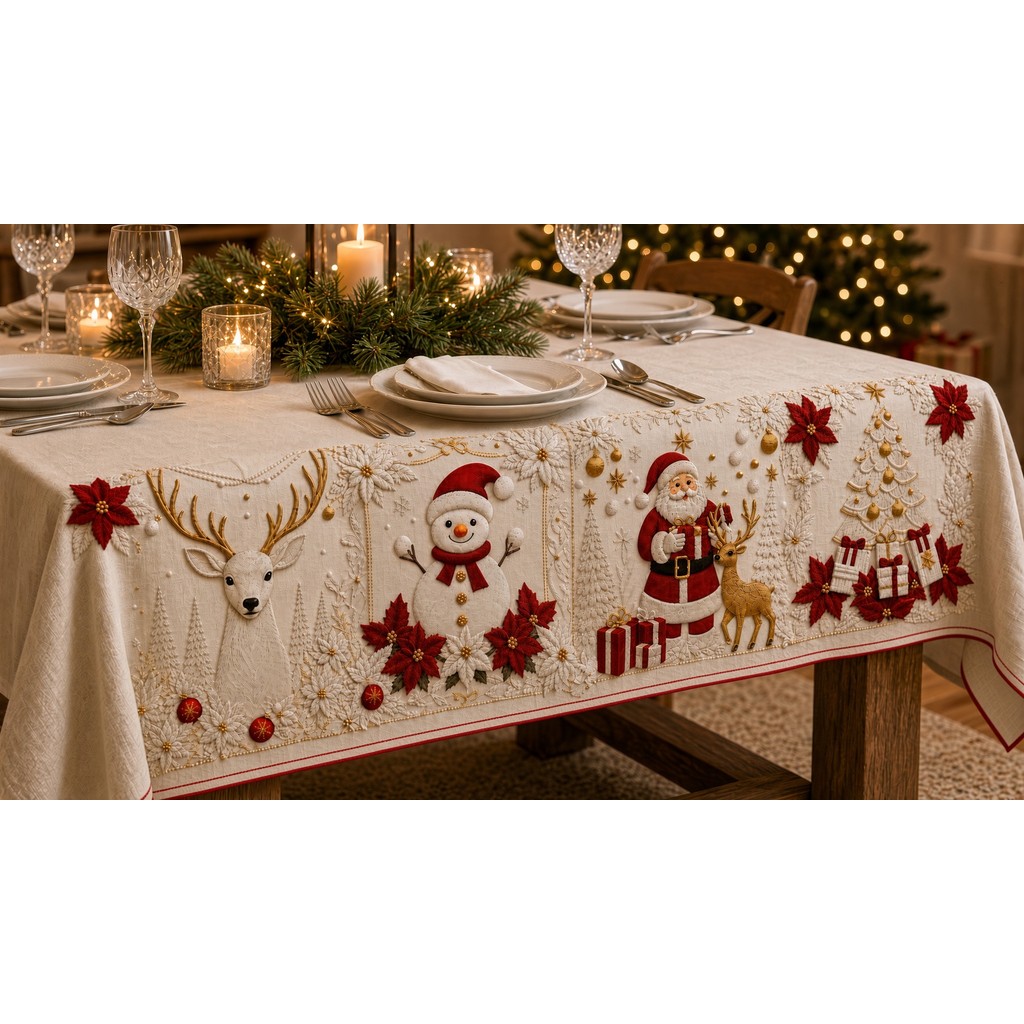 Toalha De Mesa Decoração Natal Para Mesa 6 Lugares 2 Metros Estampada 100% 200 cm x 150 cm Algodão E Poliéster