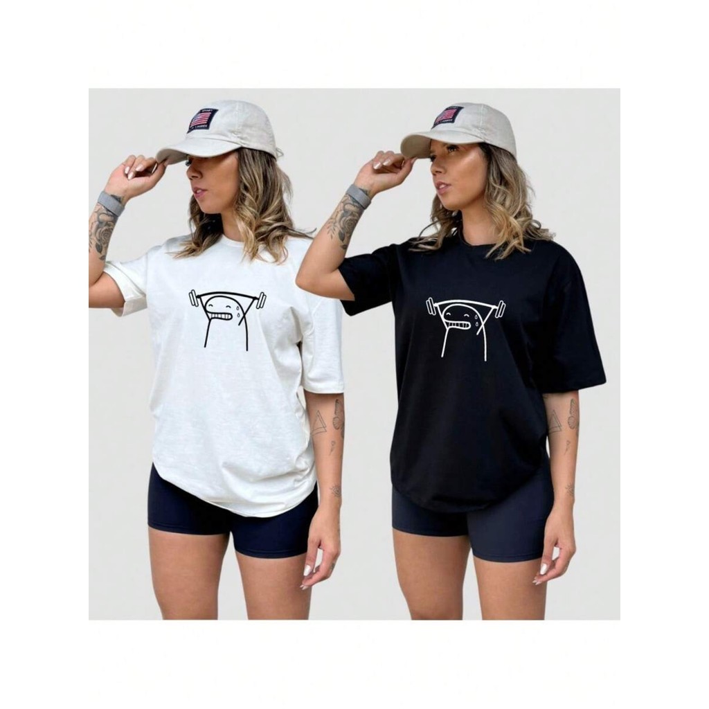 Kit com 2 Camisetas - Camiseta Feminina Florck Fitness,POLESTER E  Algodão, Camiseta para Treino na Academia com Estampa