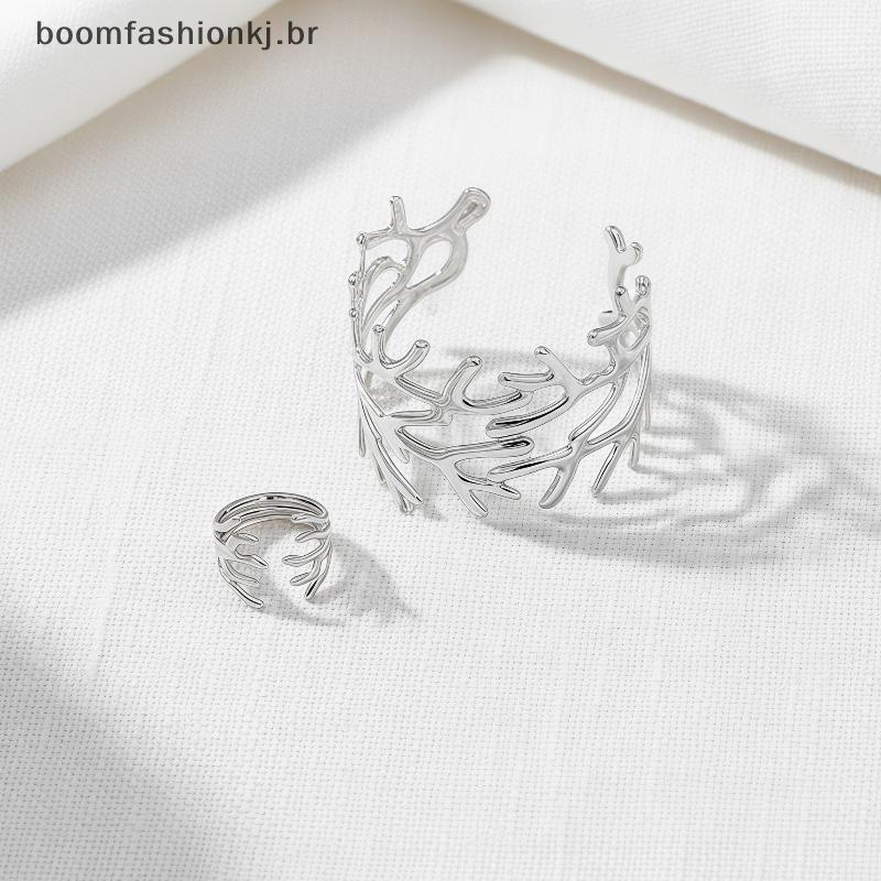 boo 2 Peças Moda Ouro Coral Ramo Pulseira Anel Conjunto De Joias Altamente Polidas Para Mulheres Uso Diário Presente De 