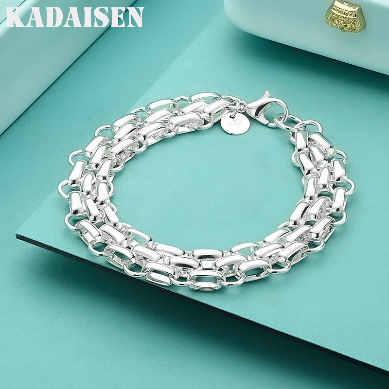 Elegante pulseira de corrente, com um design de anéis entrelaçados, adequada para homens e mulheres, feita em prata de l