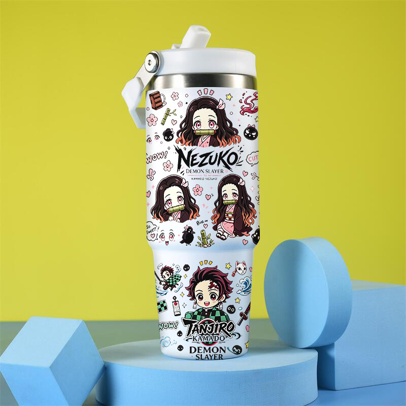 Nezuko Tanjiro Demon Slayer Copo De Água De Grande Capacidade 900ml Garrafa Térmica De Aço Inoxidável Com Alça