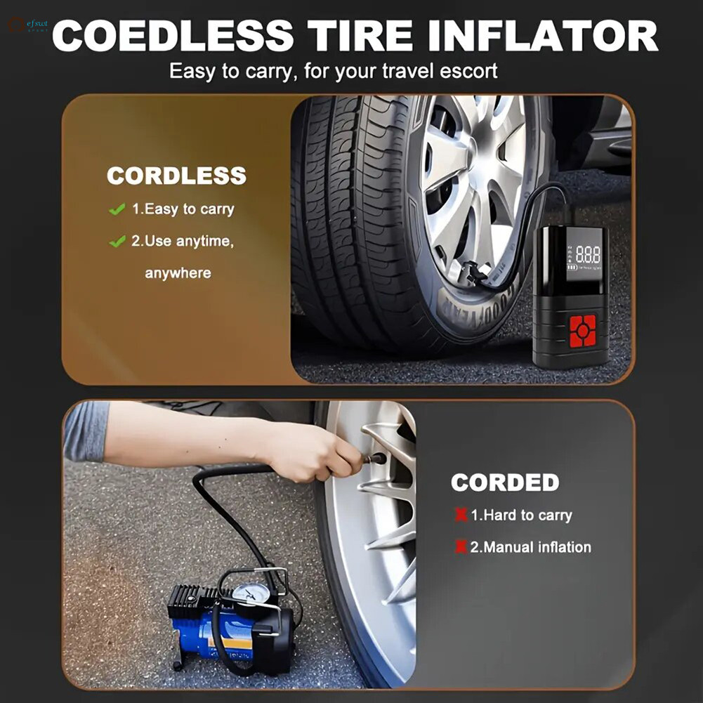 Inflador De Pneus Portátil Para Carro , Bicicleta , Desligamento Automático Inteligente E Predefinição De Pressão , Cicl