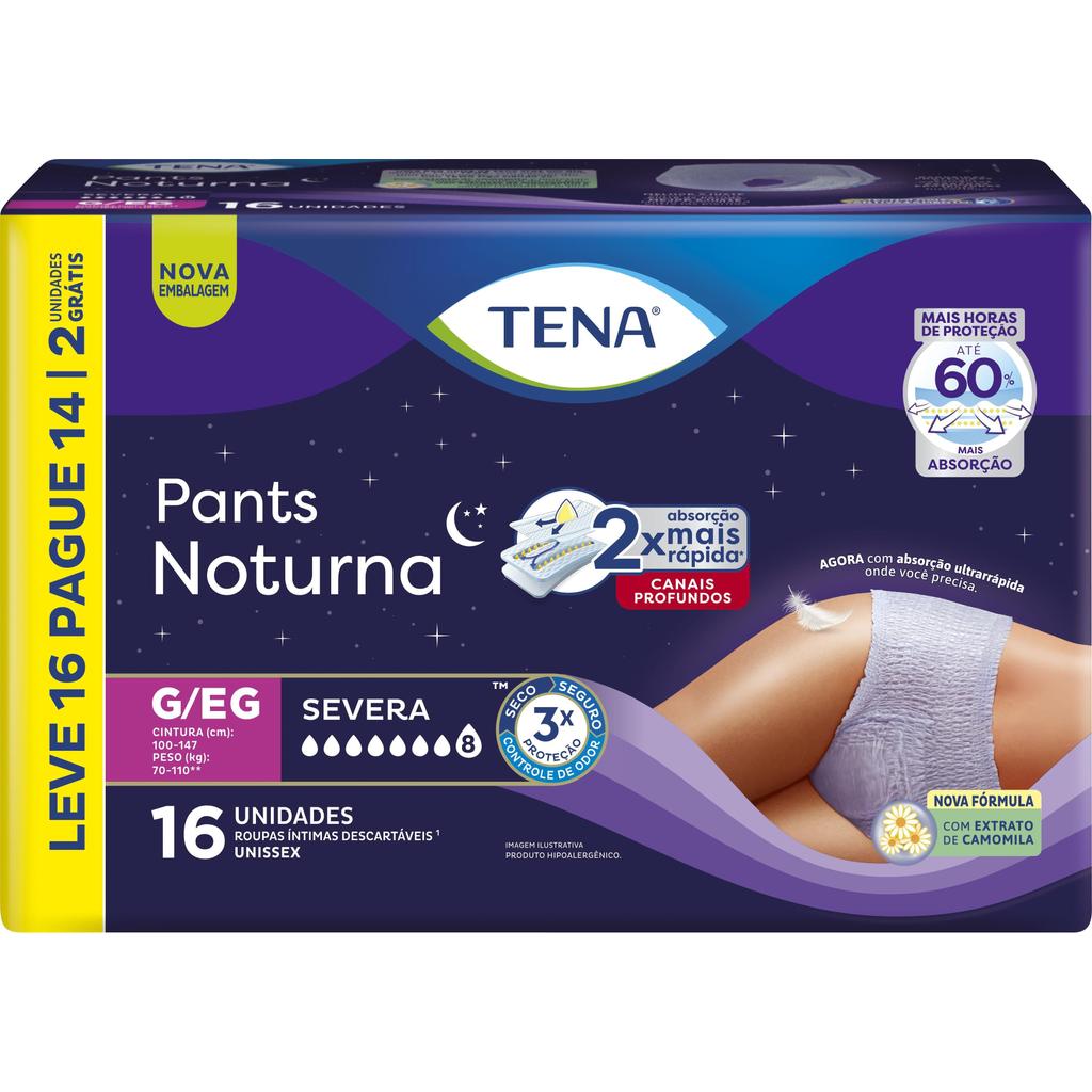 Roupa íntima Descartável Tena Pants Noturna G/EG Leve 16 Pague 14 unidades